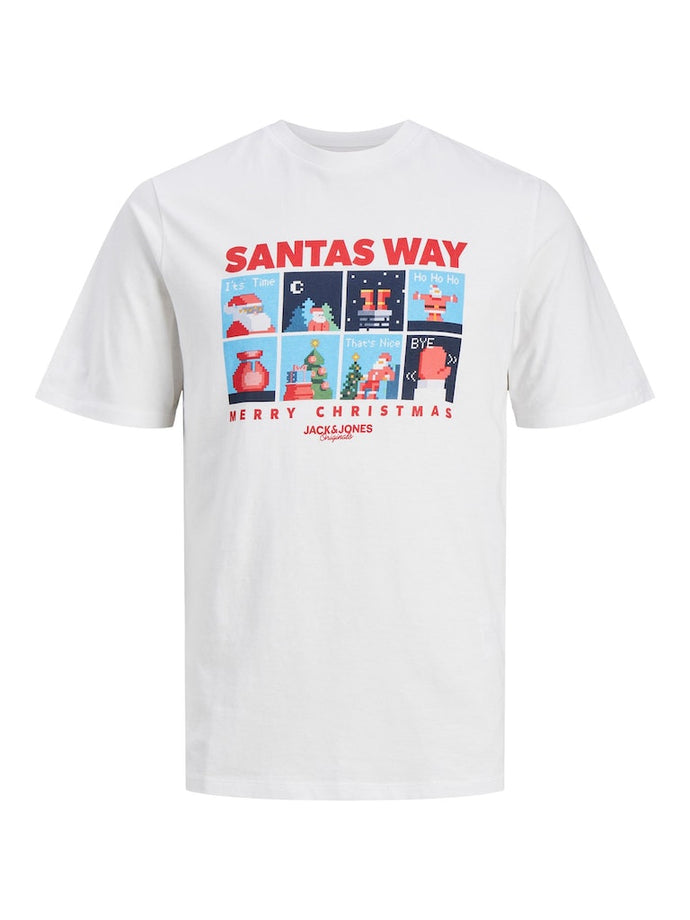 T-SHIRT ΜΕ ΛΑΙΜΟΚΟΨΗ ,100% ΒΑΜΒΑΚΙ ,ΜΕ ΧΡΙΣΤΟΥΓΕΝΝΙΑΤΙΚΗ ΣΤΑΜΠΑ ,REGULAR FIT
