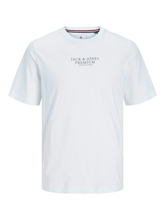 T-SHIRT ΜΕ ΣΤΡΟΓΓΥΛΗ ΛΑΙΜΟΚΟΨΗ, 100% ΒΑΜΒΑΚΙ, ΜΕ ΤΟ LOGO ΤΟΥ BRAND ΕΜΠΡΟΣ , REGULAR FIT