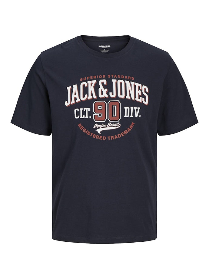 JACK&JONES T-SHIRT ΚΟΝΤΟΜΑΝΙΚΟ ΜΕ ΛΑΙΜΟΚΟΨΗ ΚΑΙ ΣΤΑΜΠΑ ΜΕ ΤΟ LOGO ΕΜΠΡΟΣ ΚΑΝΟΝΙΚΗ ΕΦΑΡΜΟΓΗ