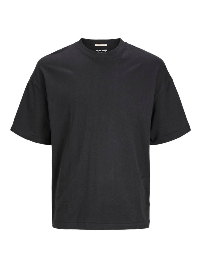 T-SHIRT ΛΑΙΜΟΚΟΨΗ 100% ΒΑΜΒΑΚΙ ΜΕ ΤΥΠΩΜΕΝΗ ΣΤΑΜΠΑ ΣΤΟ ΠΙΣΩ ΜΕΡΟΣ , OVERSIZE FIT