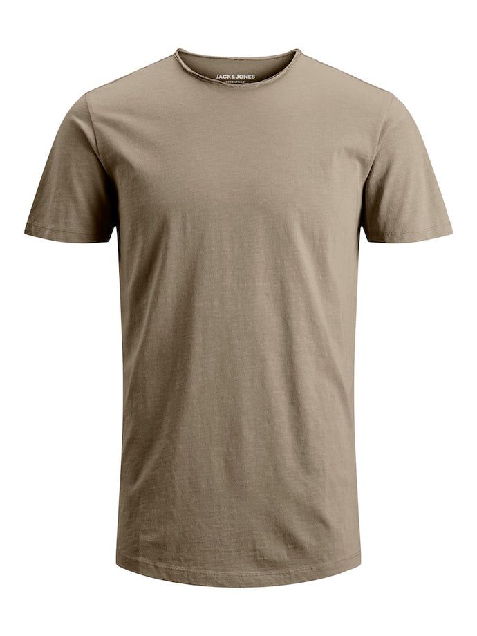 T-SHIRT ΜΕ ΣΤΡΟΓΓΥΛΗ ΛΑΙΜΟΚΟΨΗ, 100% ΒΑΜΒΑΚΙ, STANDARD FIT