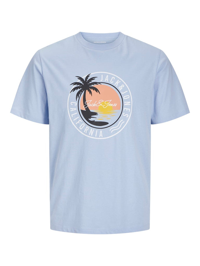T-SHIRT ΜΕ ΣΤΑΜΠΑ  ΜΠΡΟΣΤΑ ΣE STANDART FIT 100% ΒΑΜΒΑΚΕΡΟ
