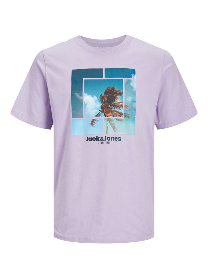 T-SHIRT 100% ΒΑΜΒΑΚΙ,ΜΕ ΣΤΟΓΓΥΛΗ ΛΑΙΜΟΚΟΨΗ, ΜΕ ΣΤΑΜΠΑ ΕΜΠΡΟΣ ,STANDARD FIT