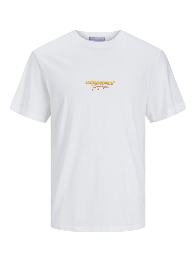 T-SHIRT ΜΕ ΣΤΡΟΓΓΥΛΗ ΛΑΙΜΟΚΟΨΗ ,100% ΒΑΜΒΑΚΙ ,ΜΕ ΤΟ ΛΟΓΟΤΥΠΟ ΤΟΥ BRAND ΕΜΠΡΟΣ