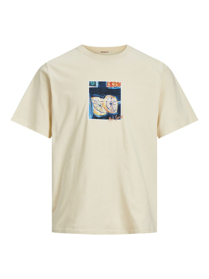 T-SHIRT 100% ΒΑΜΒΑΚΙ ,ΜΕ ΣΤΑΜΠΑ ΕΜΠΡΟΣ KAI ΤΟ LOGO ΤΟΥ BRAND, WIDE FIT