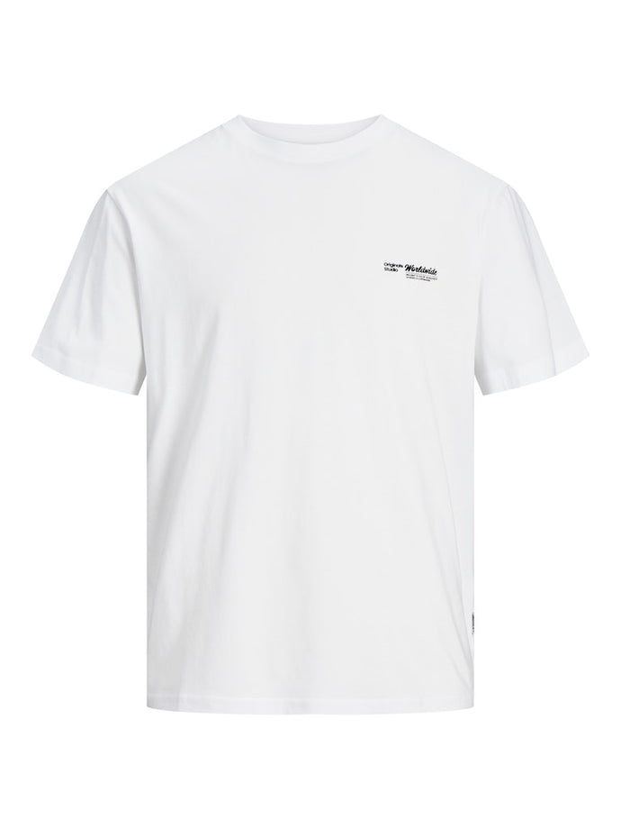 T-SHIRT ΜΕ ΣΤΡΟΓΓΥΛΗ ΚΛΕΙΣΤΗ ΛΑΙΜΟΚΟΨΗ, 100% ΒΑΜΒΑΚΙ, RELAXED FIT