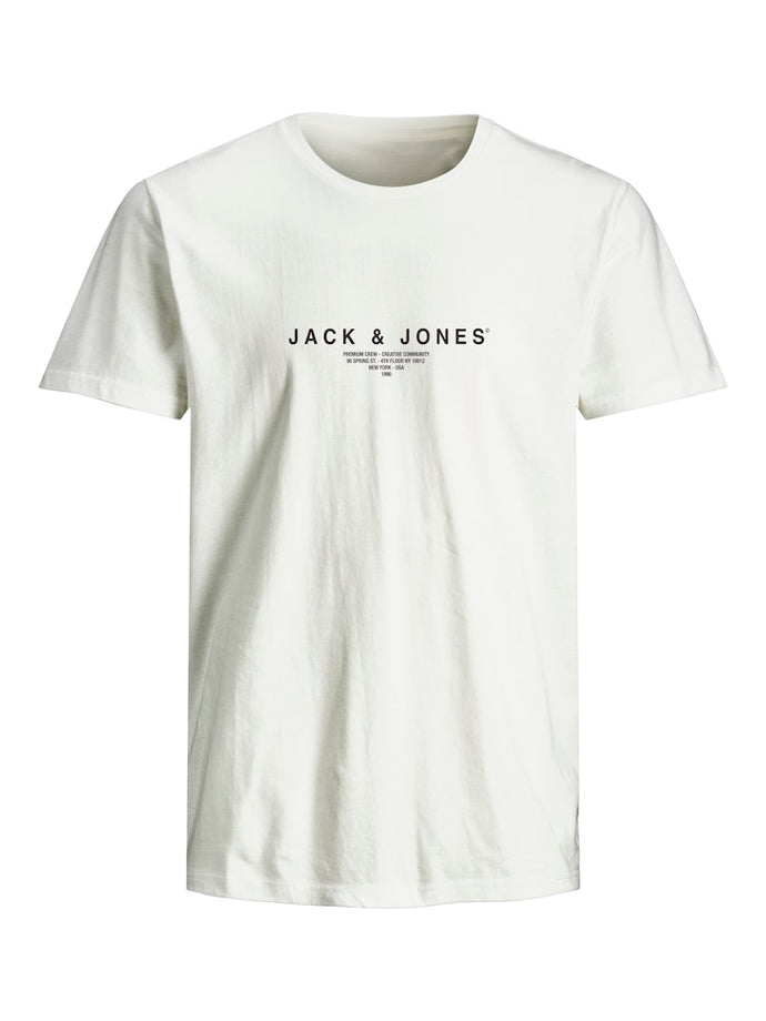 T-SHIRT ΚΟΝΤΟΜΑΝΙΚΟ 100% ΒΑΜΒΑΚΙ,ΜΕ ΣΤΑΜΠΑ ΤΟ LOGO ΤΟΥ ΒRAND ΕΜΠΡΟΣ,REGULAR FIT