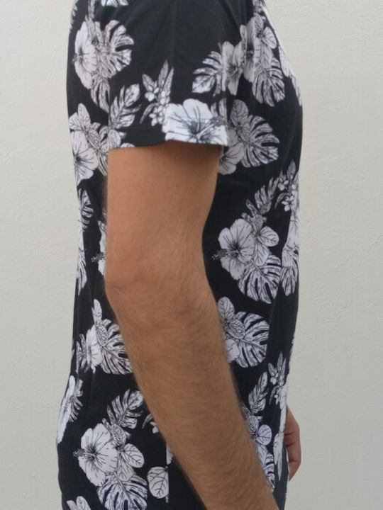 T-SHIRT ΜΕ ΛΑΙΜΟΚΟΨΗ , 100% ΒΑΜΒΑΚΙ,ALL OVER FLORAL PRINT, REGULAR FIT