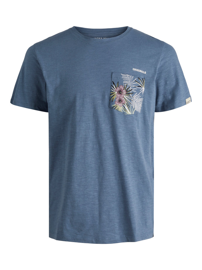 T-SHIRT , 100% ΒΑΜΒΑΚΙ , ΜΕ FLORAL ΤΣΕΠΙ ΠΑΝΩ ΔΕΞΙΑ , STANDARED FIT