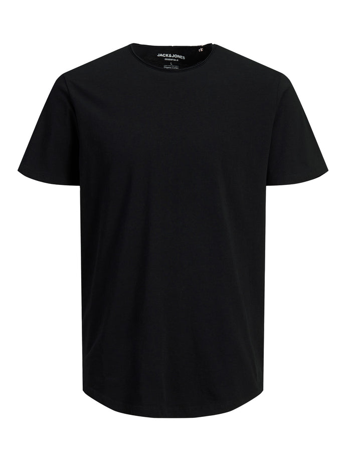 T-SHIRT ΜΕ ΣΤΡΟΓΓΥΛΗ ΛΑΙΜΟΚΟΨΗ, 100% ΒΑΜΒΑΚΙ, STANDARD FIT