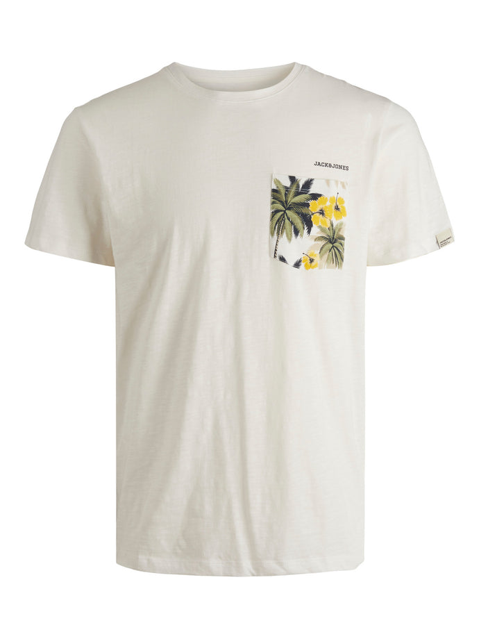 T-SHIRT , 100% ΒΑΜΒΑΚΙ , ΜΕ FLORAL ΤΣΕΠΙ ΠΑΝΩ ΔΕΞΙΑ , STANDARED FIT