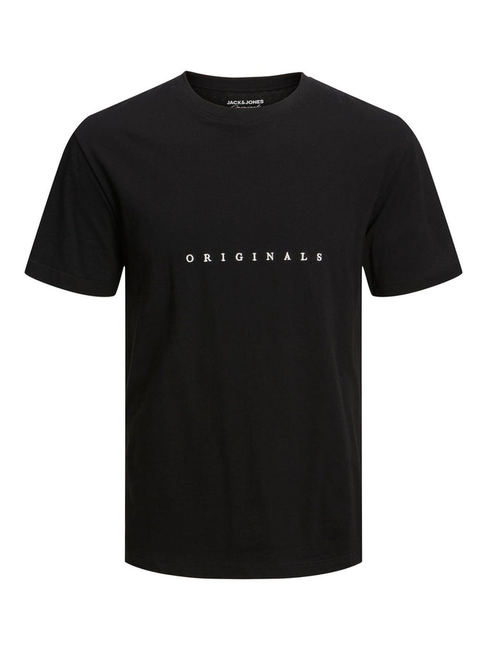 T-SHIRT ΜΕ ΣΤΡΟΓΓΥΛΗ ΛΑΙΜΟΚΟΨΗ ,100% ΒΑΜΒΑΚΙ ,ΜΕ ΤΟ ΛΟΓΟΤΥΠΟ ΤΟΥ BRAND ΕΜΠΡΟΣ