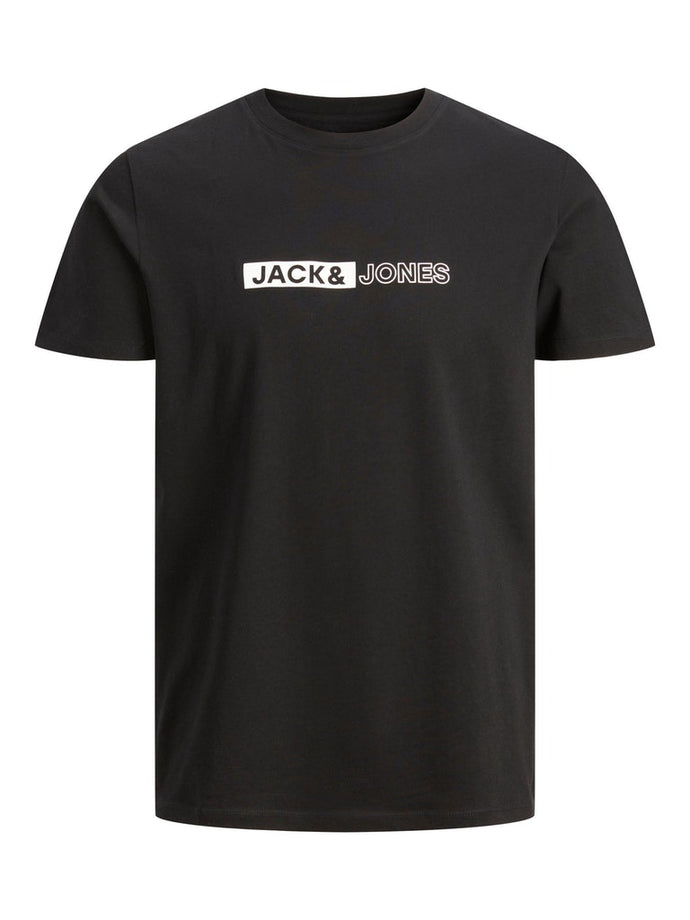 T-SHIRT ΜΕ ΣΤΡΟΓΓΥΛΗ ΛΑΙΜΟΚΟΨΗ, 100% ΒΑΜΒΑΚΙ, ΜΕ ΣΤΑΜΠΑ ΚΑΙ ΤΟ LOGO ΤΟΥ BRAND ΕΜΠΡΟΣ, REGULAR FIT