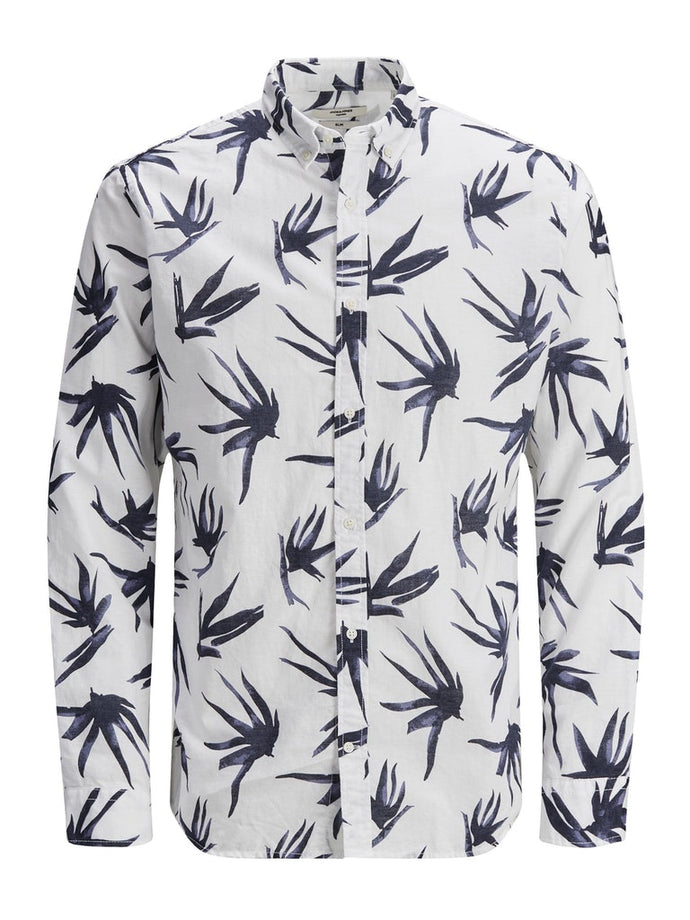 ΠΟΥΚΑΜΙΣΟ SUMMER PRINT, ΒΑΜΒΑΚΙ ΜΕ ΛΙΝΟ , SLIM FIT