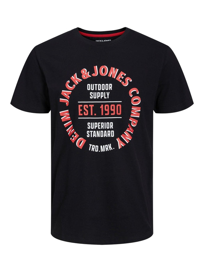 T-SHIRT ΜΕ ΣΤΡΟΓΓΥΛΗ ΛΑΙΜΟΚΟΨΗ, 100% ΒΑΜΒΑΚΙ, ΜΕ ΤΟ LOGO ΤΟΥ BRAND ΕΜΠΡΟΣ , REGULAR FIT